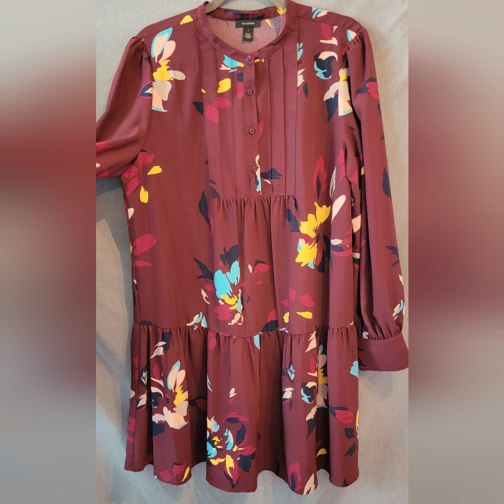 Halogen Burgundy Floral Long Sleeve Dress